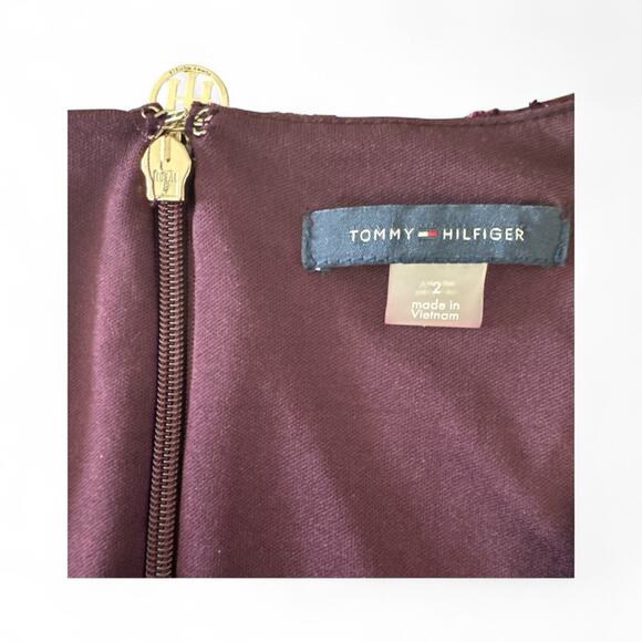 Tommy Hilfiger Puff Sleeve Burnout Dress 2 Velvet Floral Faux Wrap V Neck - Picture 5 of 13